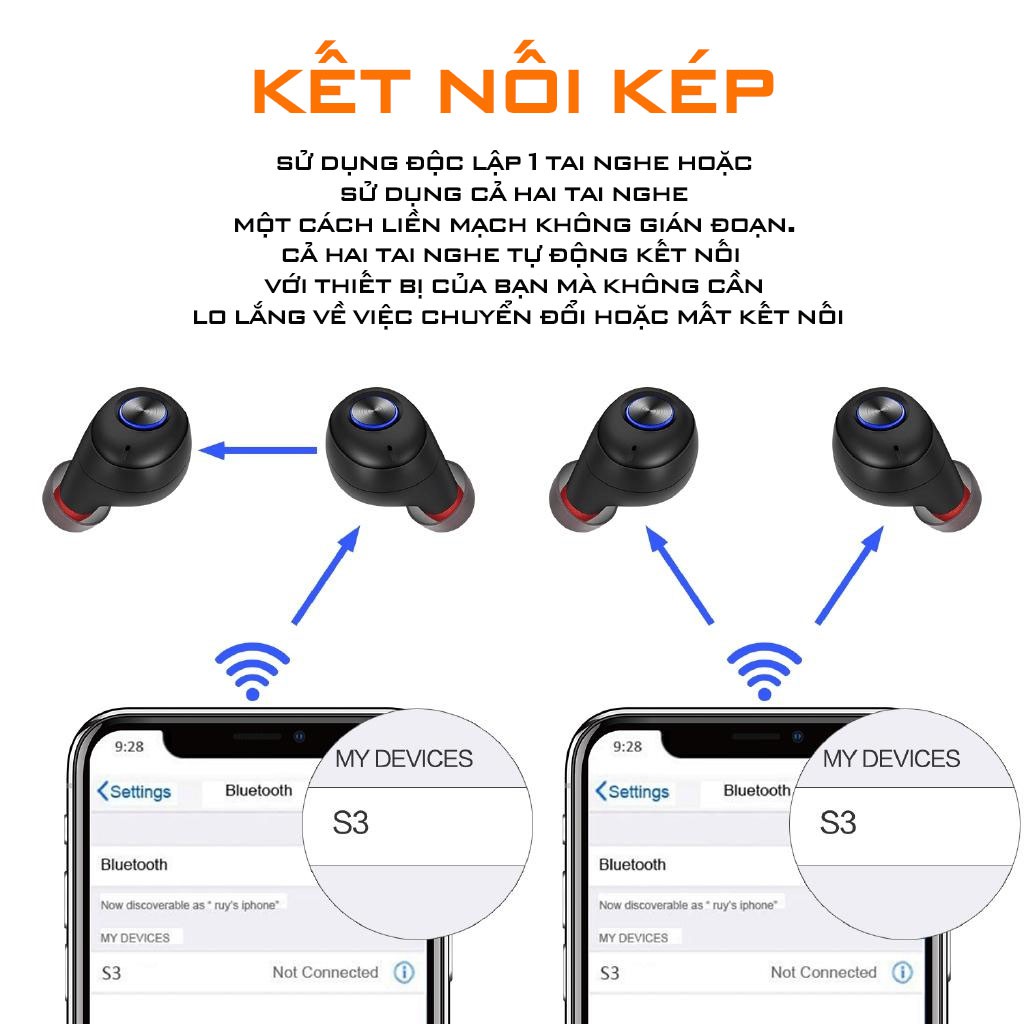 Tai nghe Bluetooth 5.0 cao cấp TWS QCC010✔Chip Qualcomm APTX✔2 Tai nghe kết nối độc lập ✔Chống nước IPX5✔CVC 8.0 -DC4156