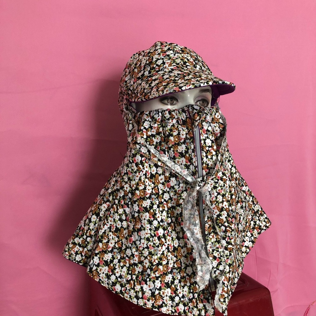Khẩu trang nón Duy Ngọc chất liệu cotton màu thoáng mát đội kèm mũ bảo hiểm thích hợp mọi thời tiết