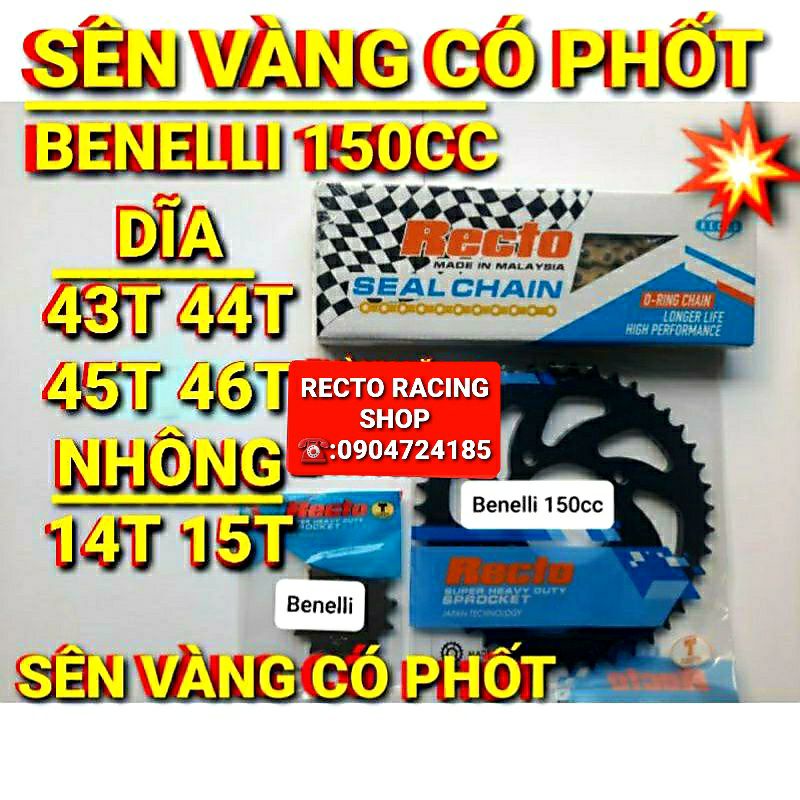 NHÔNG SÊN DĨA PHỐT RECTO BENELLI 150CC DĨA 43T 44T 45T 46T NHÔNG 14T 15T