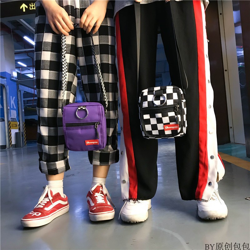 Túi đeo chéo unisex bằng vải bố phong cách Harajuku