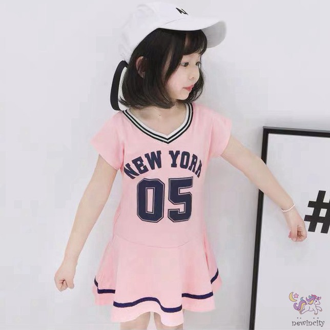 Đầm Thun Tay Ngắn In Chữ Cho Bé Gái