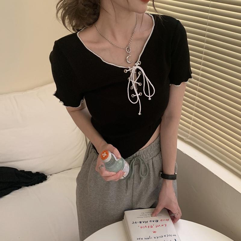 Áo Kiểu Tay Ngắn Cổ Chữ V Thời Trang Mùa Hè Hàn Quốc 2022 Cho Nữ