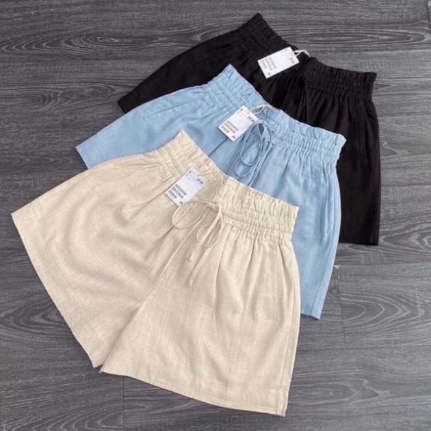 Quần đùi đũi nữ vải đũi xước cạp chun bèo có dây buộc dáng quần short nữ ống rộng_001 chất mát, phom đẹp, nội y xanh