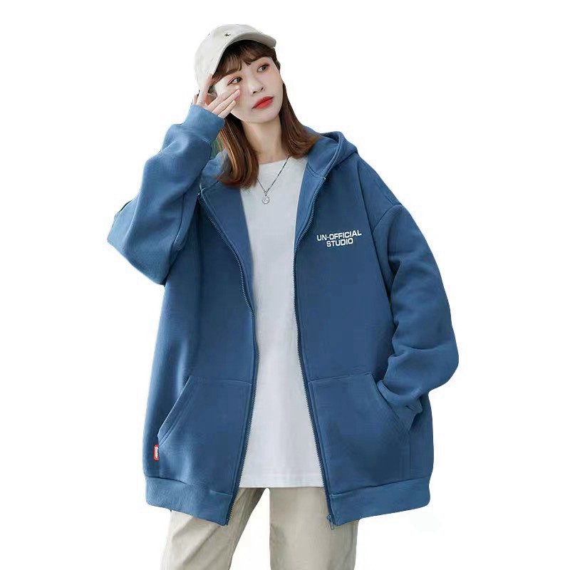 Áo Hoodie Nữ Thời Trang Hàn Quốc Phối Dây Kéo Họa Tiêt Thêu