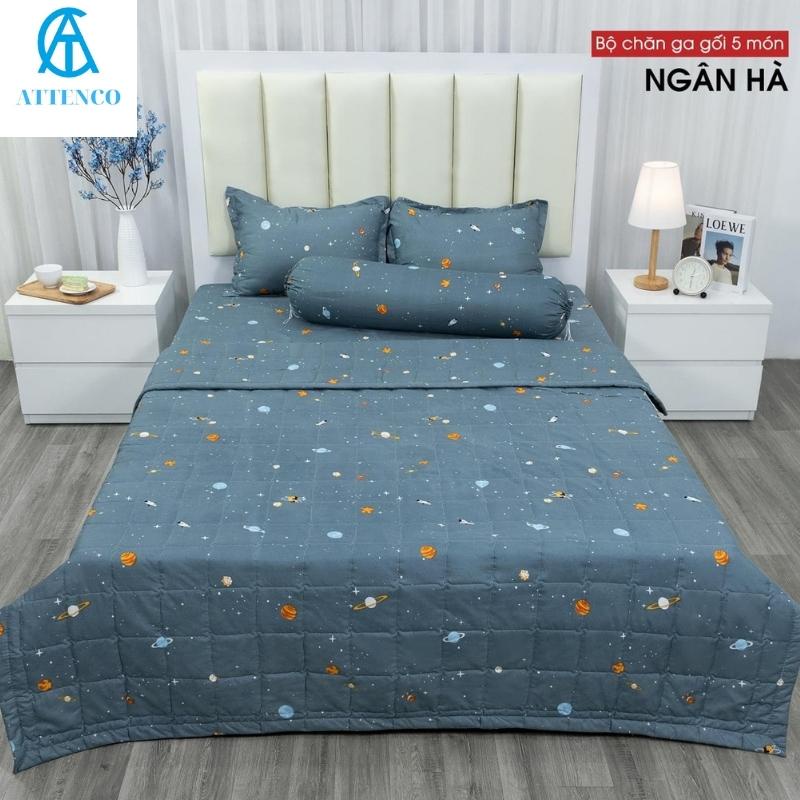 BỘ CHĂN GA GỐI COTTON 5 MÓN GIƯỜNG 1M6/1M8 GỒM CHĂN GA CHUN 2 VỎ GỐI DẦU VỎ ÔM chăn hè
