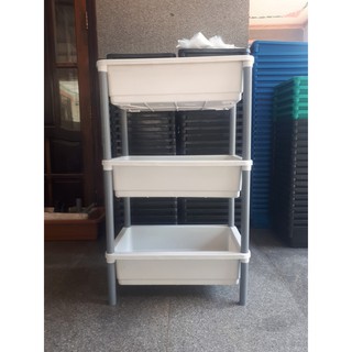 (GIÁ SỐC) Bộ Khay Nhựa Trắng 3 Tầng Nuôi Cá, Trồng Rau Sạch Thông Minh 65x42x16cm