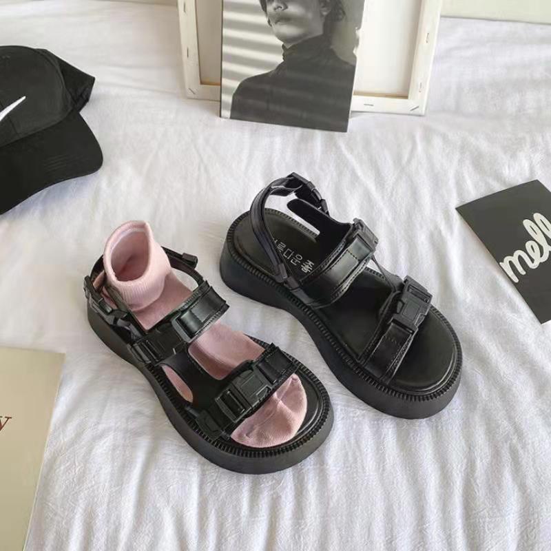 Giày Sandal Thể Thao Đế Dày Mũi Tròn Màu Trắng Đen Thời Trang Mùa Hè 2022 Cho Nữ