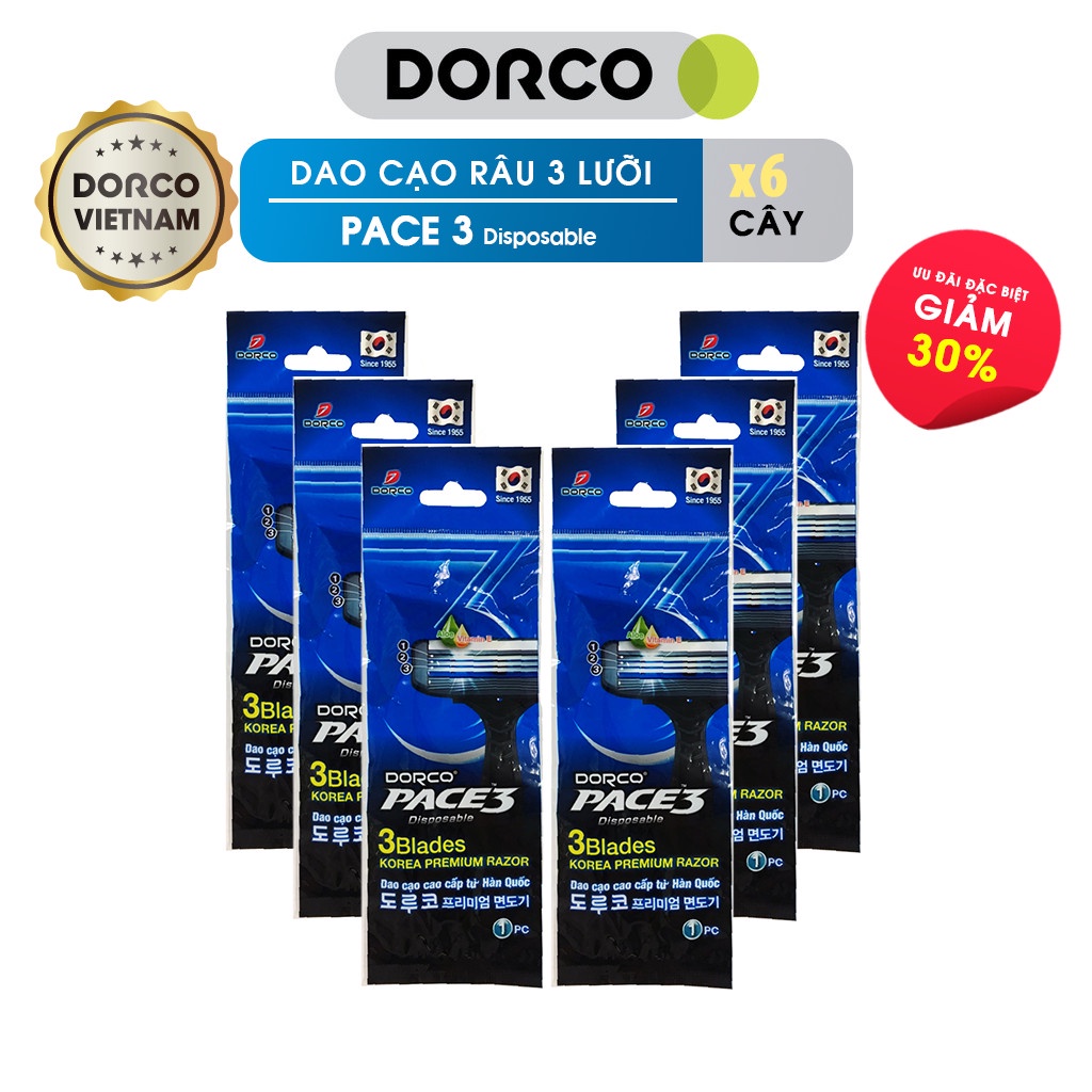 Combo 6 Dao cạo 3 lưỡi Dorco Pace 3 Disposable