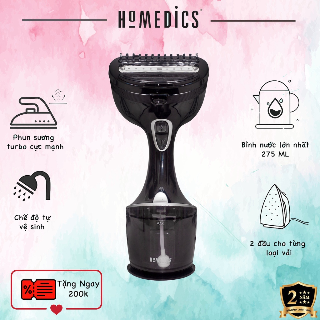 Bàn là ủi hơi nước Homedics PS-HH50 Turbo HT Beauty,có 2 chế độ Thường và Turbo cho vải dày, thời gian nóng nhanh