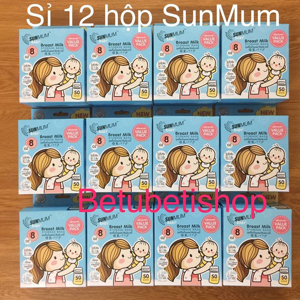 Buôn 12 hộp túi trữ sữa Sunmum Thái Lan hộp 50 túi 250ml (hàng nhập nguyên thùng, nguyên seal)