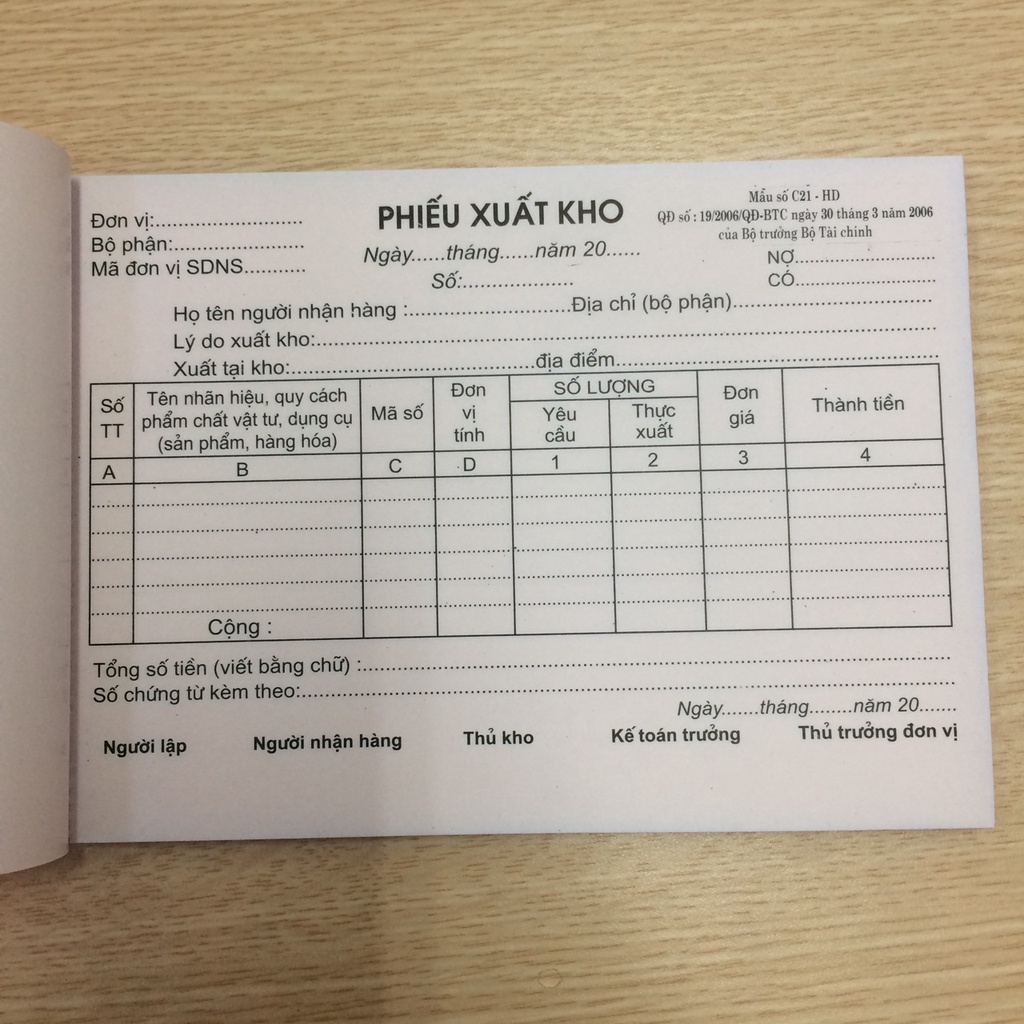Phiếu xuất kho A5 2 liên