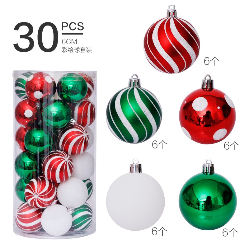 Set 30 Quả Châu 6cm / 30 Màu Sắc Tươi Sáng Trang Trí Cây Thông Noel