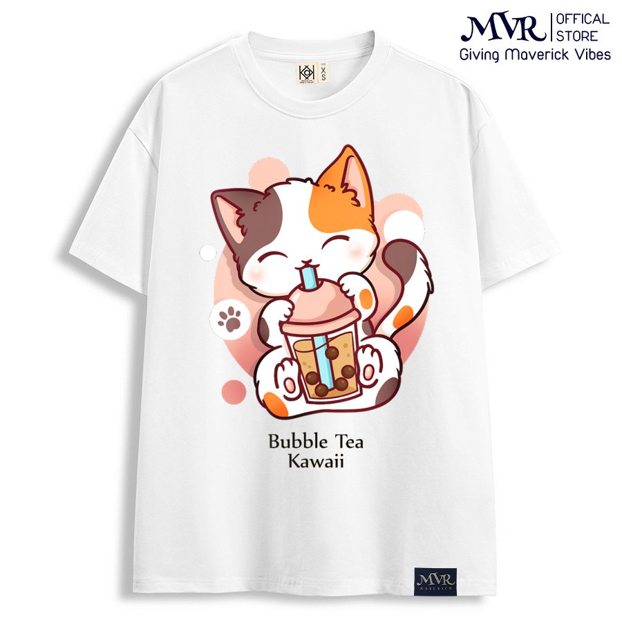 Áo thun mèo hồng phông unisex form rộng tay lỡ hình meo dễ thương uống trà sữa MVR KK1415