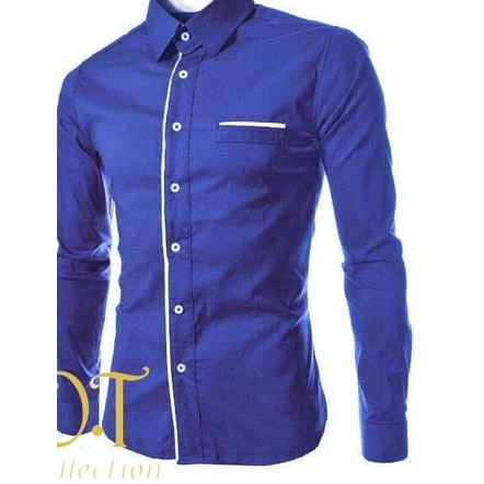 ➱ (peter Blue OT) Áo Sơ Mi Cotton Co Giãn Dài Tay Màu Xanh Đậm - Xanh Dương Đậm Cho Nam XS ✷
