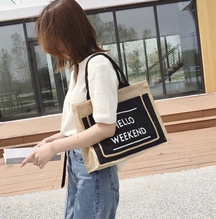 Túi cói HELLO WEEKEND ( Hàng Có Sẵn)