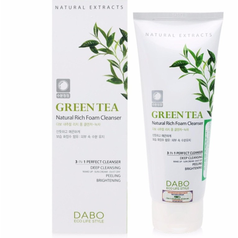 Sữa Rửa Mặt Trà xanh Dabo Green Tea Foam Cleanser Hàn quốc 180ml/Hộp - Hàng Chính hãng