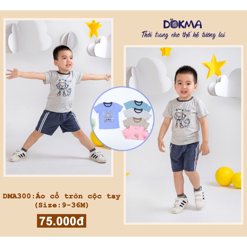 DMA300 Áo cổ tròn cộc tay Dokma vải sợi tre (9-36M)