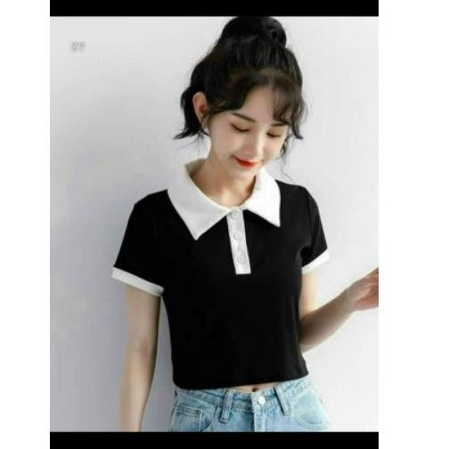 Áo Polo Croptop phối cổ, viền tay