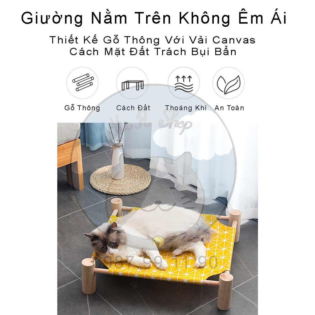 [Rẻ Vô Địch] Giường Gỗ Dành Cho Chó Mèo,Giường Võng Trên Cao Với Vải Canvas Thoáng Mát Cả Đông Lẫn Hè Phong Cách Nhật