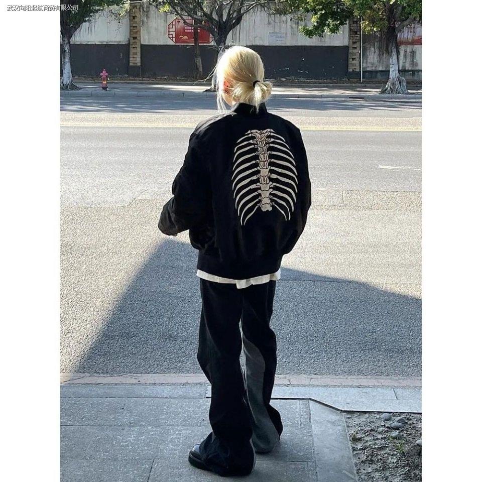 Áo Khoác Bóng Chày Hình Bộ Xương Phong Cách vintage Mỹ Hàng Mới Dành Cho Cặp Đôi