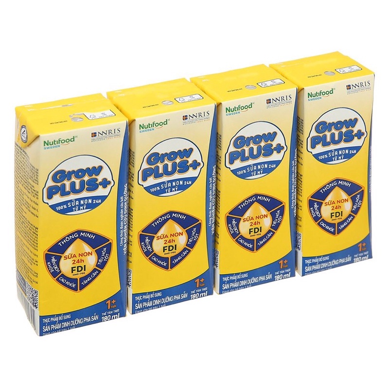 Lốc 4 hộp sữa bột pha sẵn Growplus vàng 180ml (date mới)