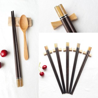 Đũa gỗ Trắc đen gắn sừng 24.5 cm - Đũa gỗ tự nhiên cao cấp (Túi 5 đôi)