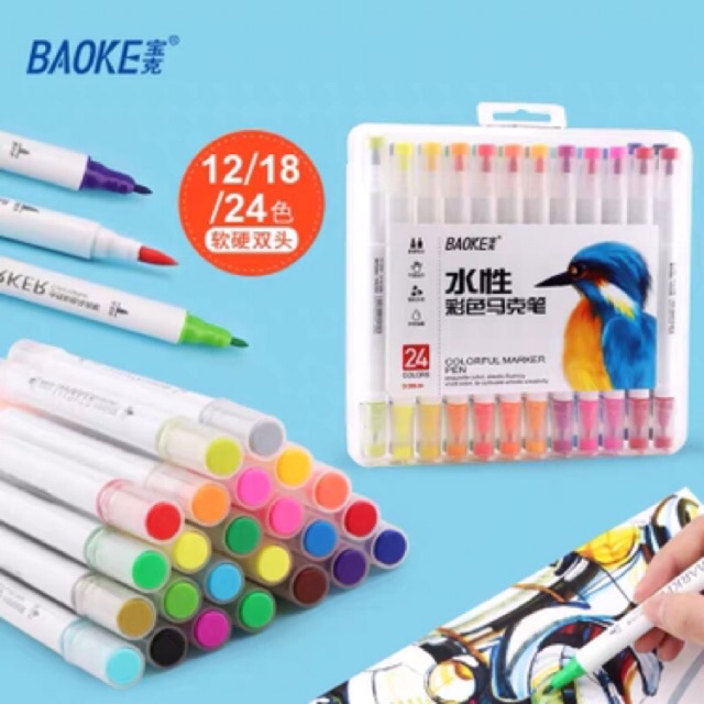 |ảnh thật test bút| Bút lông tô màu colorful marker pen dual 02 đầu BAOKE D289 dùng trong calligraphy hoặc vẽ tô BAOKE