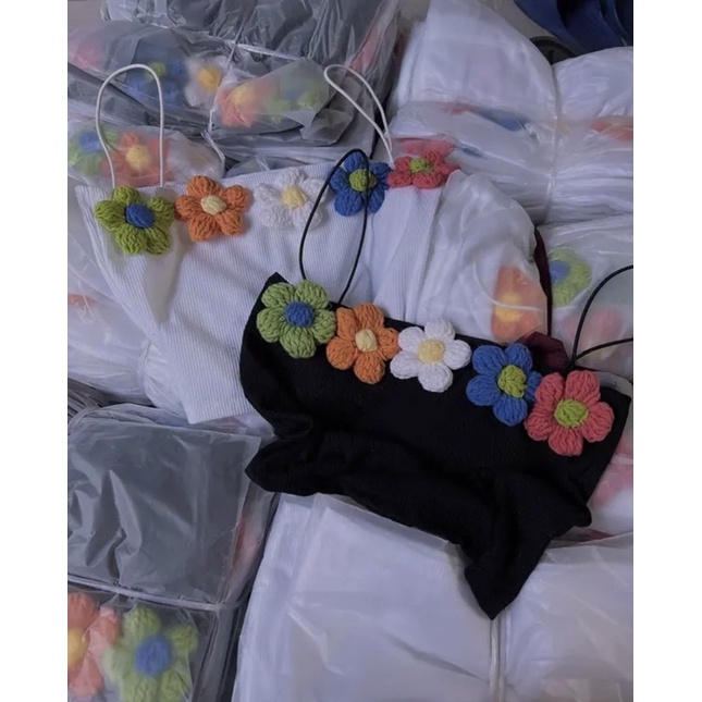 Áo Hai Dây Croptop chất Borip đính hoa