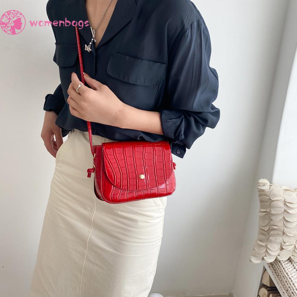 READY√Retro Women Stone Pattern PU Pure Color Shoulder Messenger Bag Mini Handbag