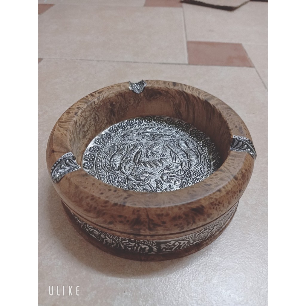 Gạt tàn thuốc lá, xì gà gỗ hình tròn hàng Thái Lan cỡ to 14cm