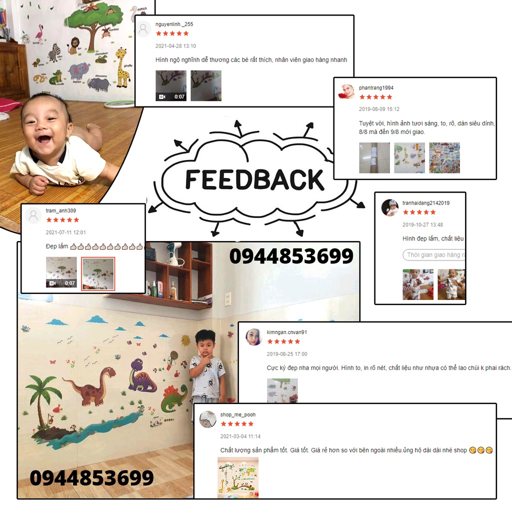 Combo 2 tranh dán tường cho bé, decal dán tường cho bé các con vật dưới nước, đề can dán tường cho bé tặng sticker