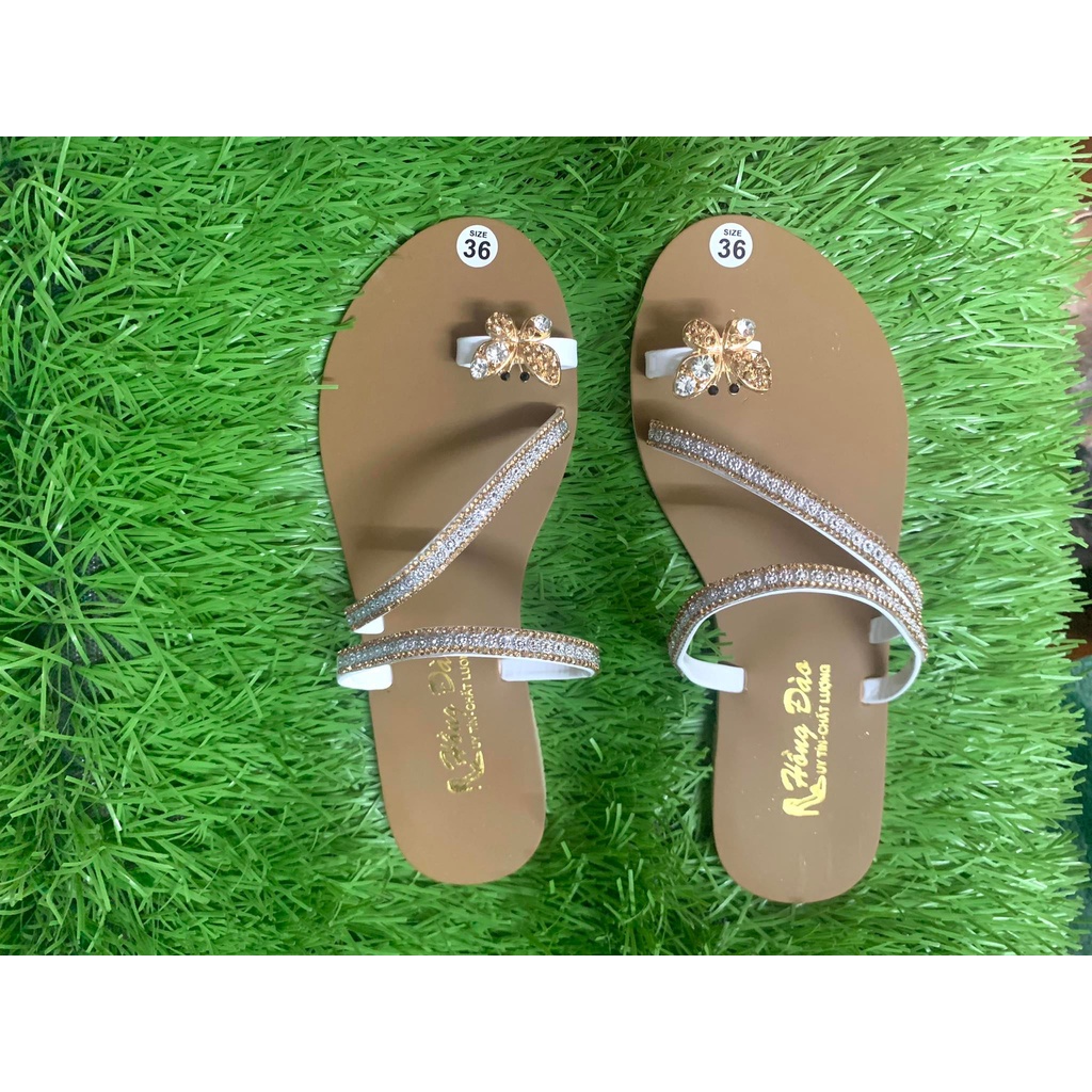 Dép lê lép nữ đế bằng đính đá quai chéo kẹp ngón hình bướm rẻ đẹp thời trang