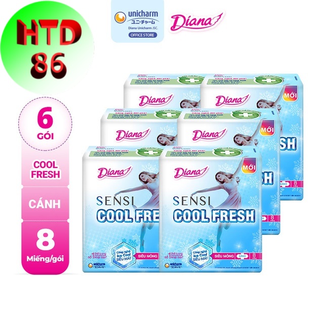 Lốc 6 gói băng vệ sinh Diana SenSi Cool Fresh siêu mỏng cánh gói 8 miếng