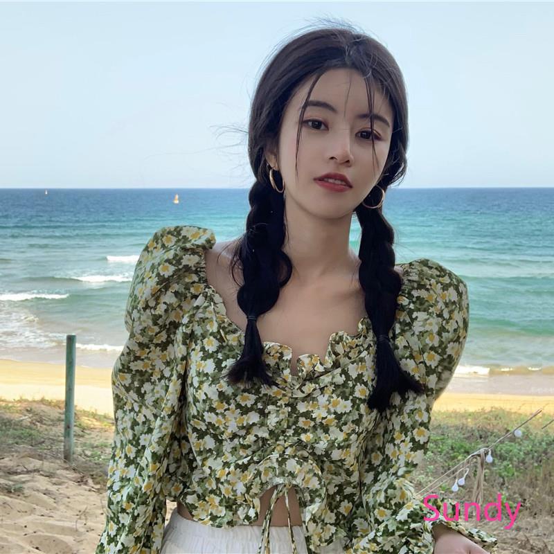 Áo Sơ Mi Tay Dài Cổ Chữ V Họa Tiết Hoa Thời Trang Mùa Thu Cho Nữ