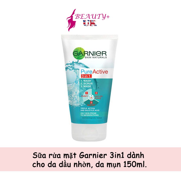 Sữa rửa mặt Garnier 3in1 dành cho da dầu nhờn, da mụn 150ml