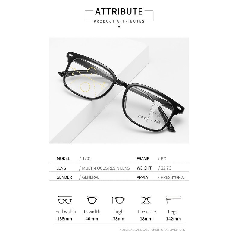 Kính đọc sách chống ánh sáng xanh đa tiêu điểm tiến bộ dành cho nam Kính đọc sách chống mệt mỏi thoải mái