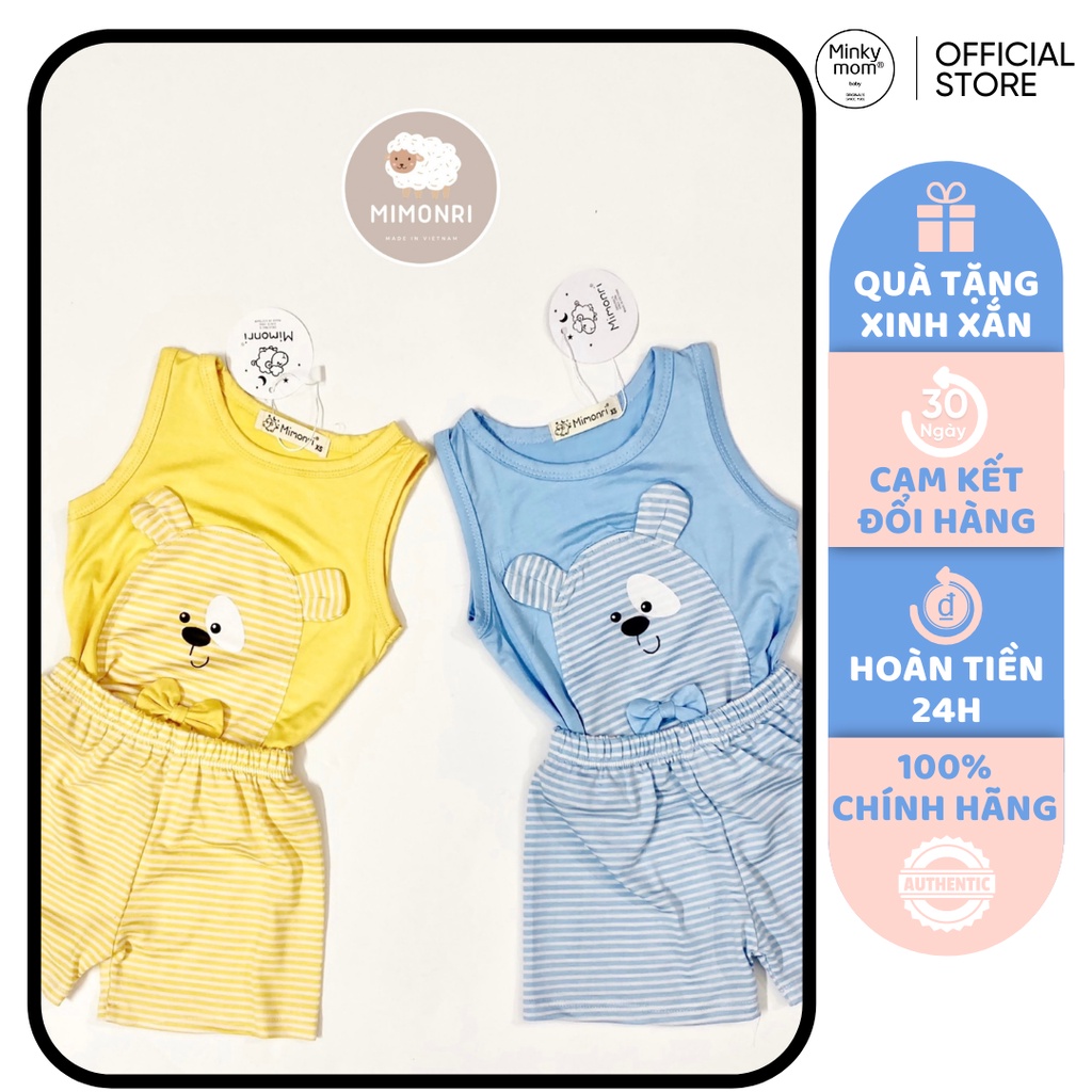 [SALE] Bộ Ba Lỗ Cho Bé Trai, Bé Gái KIMCHIBABY Vải Thun Lạnh Gấu Trúc Đính Nơ Quần Kẻ, Đồ Bộ Cho Bé Mặc Nhà KW2211
