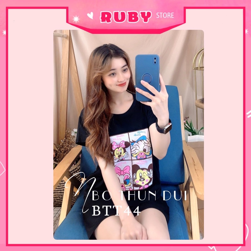 Set bộ nữ mặc nhà Vịt Donald, Mickey, Minnie ❤️ Đồ bộ đùi chất thun mềm mịn Free Size Dưới 47KG ❤️ Rubystorevn