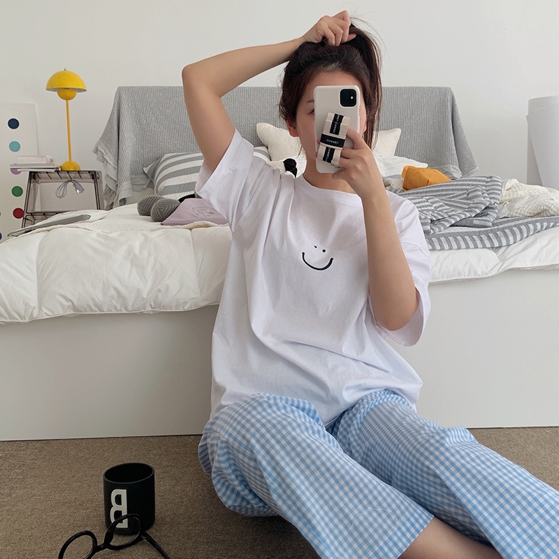 Quần short cotton ống rộng họa tiết sọc caro phong cách Hàn Quốc thời trang xuân hè cho nữ