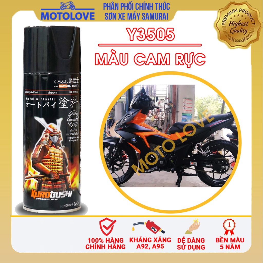 Combo Sơn Samurai màu cam rực Y3505 loại 2K chuẩn quy trình độ bền 5 năm gồm 2K04 - 102-Y3505 -2k01 hàng nhập khẩu.