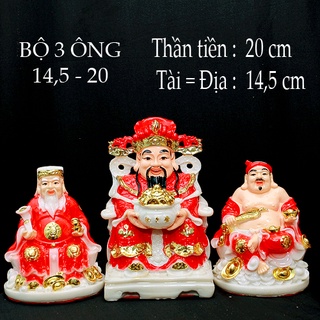 Bộ 3 ông áo đỏ thần tài + thổ địa + thần tiền
