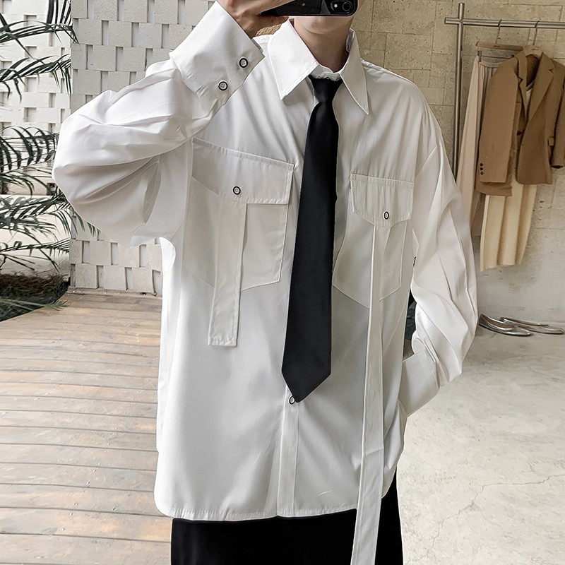 Áo sơ mi tay dài 2 túi phong cách hip hop cho nam