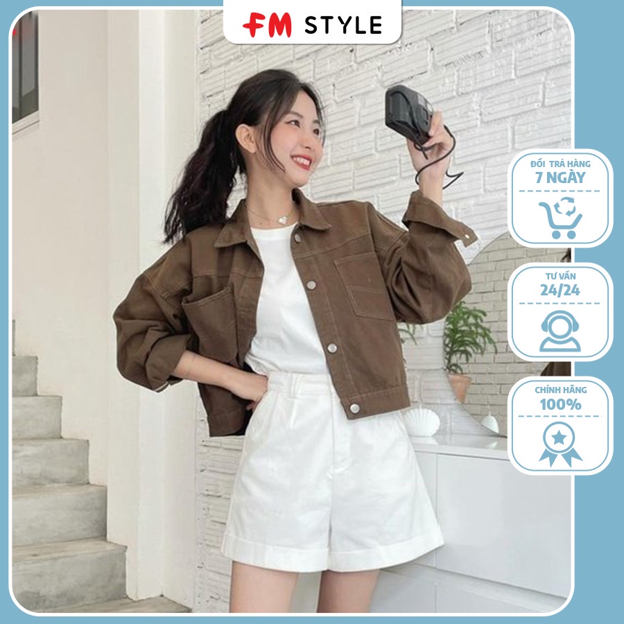 Áo khoác kaki nữ thời trang màu sắc cá tính | Áo khoác kaki dáng croptop viền chỉ nổi Hàn Quốc Fmsty