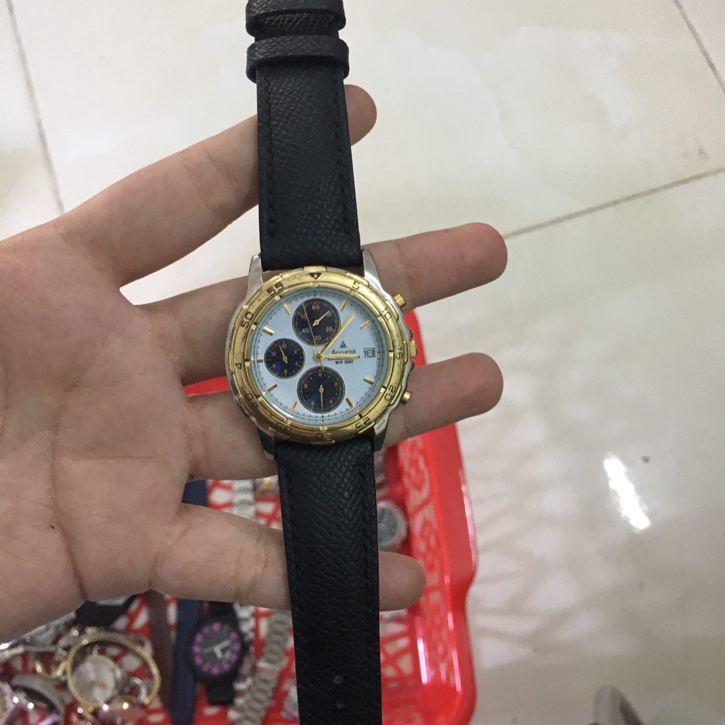 Đồng hồ nam Accurist hàng si Nhật chính hãng , mặt trắng , kim vàng , viền vàng