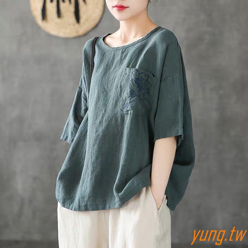 Áo Thun Cotton Ngắn Tay Thêu Hoa Size Lớn 4xl