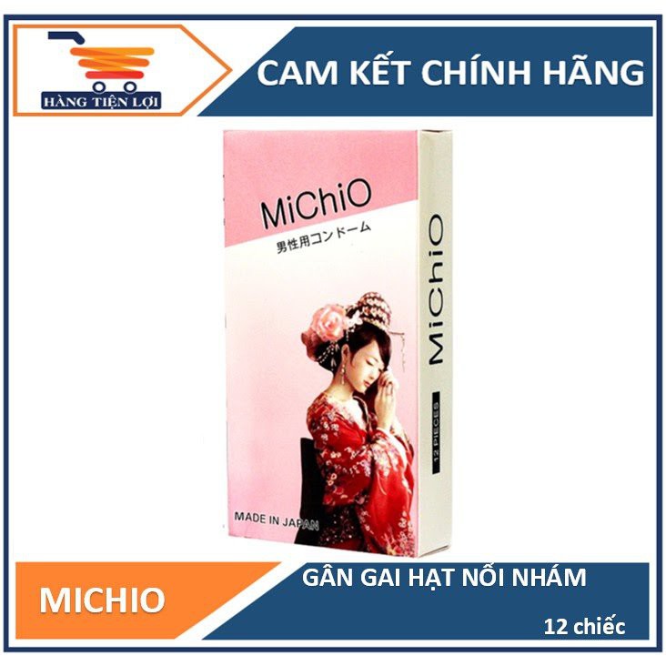 Hộp 12 chiếc bao cao su Michio siêu mỏng có gân gai nhẹ