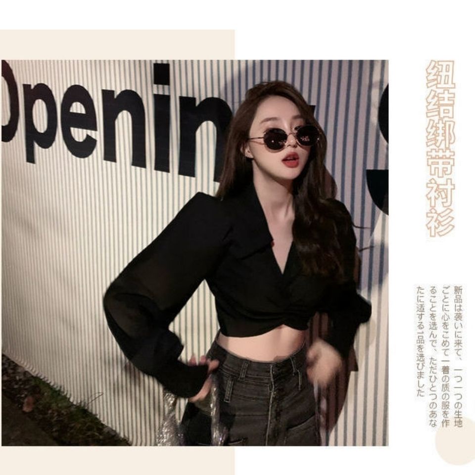 Cổ Phiếu Sẵn Sàng❣Áo Sơ Mi Nữ Tay Dài Cổ Cao Dáng Ôm Thời Trang Xuân Thu Quyến Rũ 2022