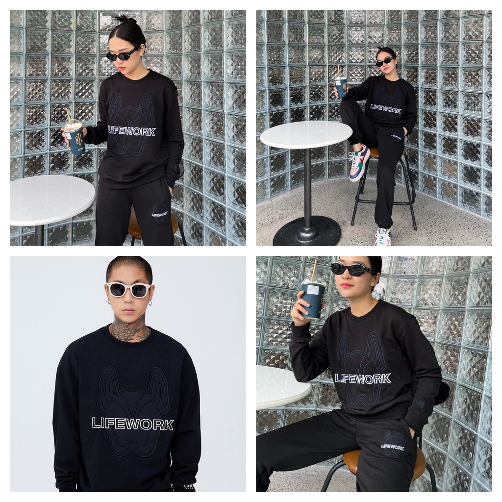 (HÀNG XUẤT XỊN) Áo tay dài Thêu Hình Lifework, Logo Thêu Sắc nét Full tag-code Size S M L 4 Màu: ĐEN, TÍM, XANH RÊU, KEM