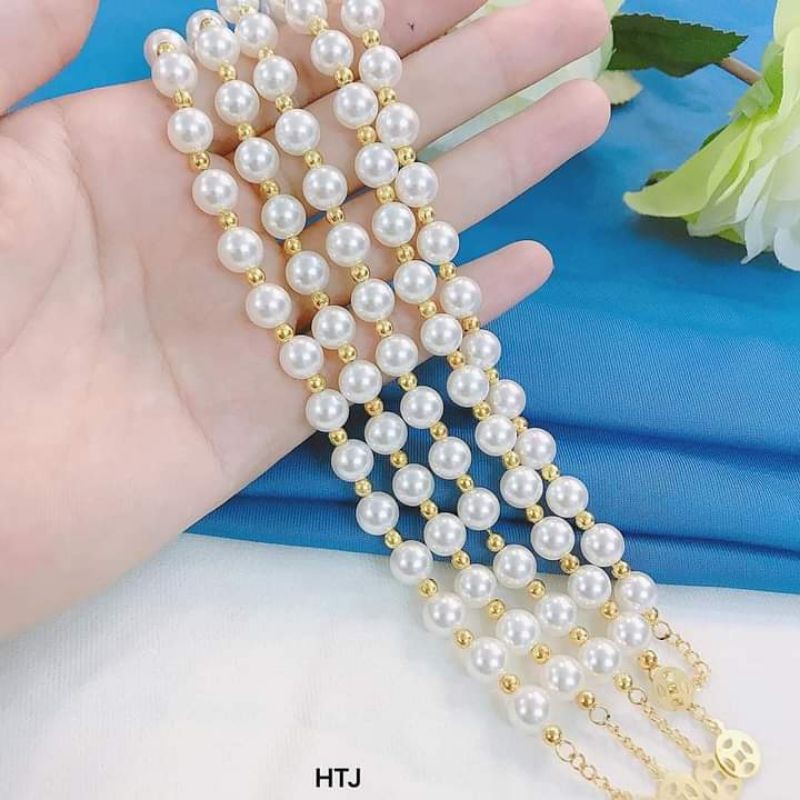 Vòng tay bi bạc mạ vàng 10k