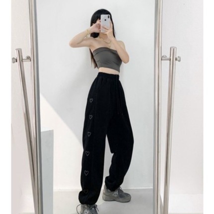 Quần jogger tim cạnh RUBY HOUSE86 from Ống Rộng chốt gấu ullzang có size M và L, chất nỉ ép dầy,  ẢNH THẬT